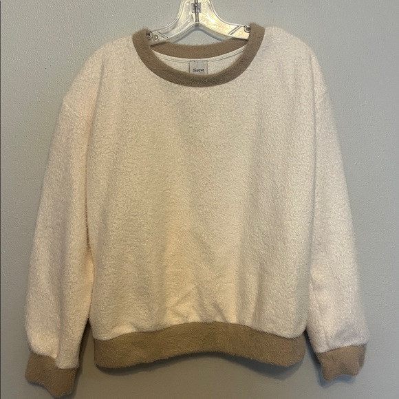 Anthropologie Maeve Cozy Ringer Sweatshirt Sweater cream fuzzy - Picture 4 of 9